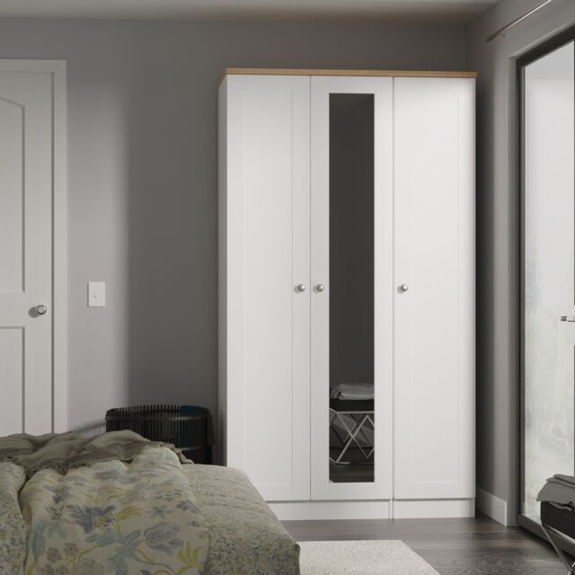 Ready Assembled 2 U Cumbria Tall Triple Mirror Wardrobe (Ready Assembled) in White - Size: Large - image 1