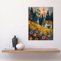 "Artery8 Wall Art Print Countryside Spring Hill House Daisy Flowers Poster - Size: W12"" x H16""" - thumbnail 4