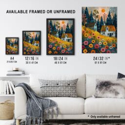 "Artery8 Wall Art Print Countryside Spring Hill House Daisy Flowers Poster - Size: W12"" x H16""" - thumbnail 3