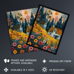"Artery8 Wall Art Print Countryside Spring Hill House Daisy Flowers Poster - Size: W12"" x H16""" - thumbnail 2