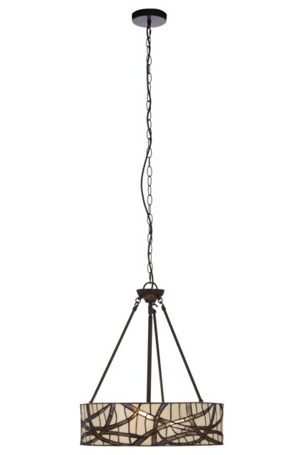 Orsina Etched Glass Deco Pendant Light, Warm Bronze Frame With Geometric Glass Shade, Ambient Ceiling Light in Grey - image 1