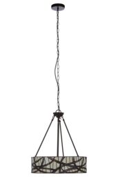 Orsina Etched Glass Deco Pendant Light, Warm Bronze Frame With Geometric Glass Shade, Ambient Ceiling Light in Grey - thumbnail 5