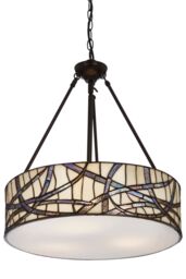 Orsina Etched Glass Deco Pendant Light, Warm Bronze Frame With Geometric Glass Shade, Ambient Ceiling Light in Grey - thumbnail 4