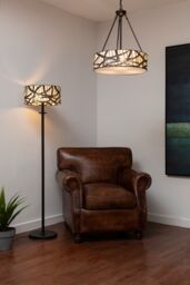Orsina Etched Glass Deco Pendant Light, Warm Bronze Frame With Geometric Glass Shade, Ambient Ceiling Light in Grey - thumbnail 2