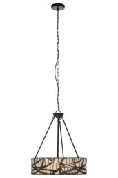 Orsina Etched Glass Deco Pendant Light, Warm Bronze Frame With Geometric Glass Shade, Ambient Ceiling Light in Grey
