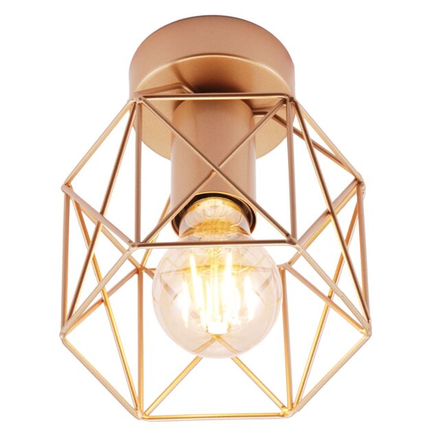 Happy Homewares Vintage Industrial Ceiling Lighting Fitting with Wire Cage Design in Gold - image 1