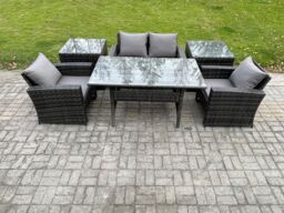 Fimous Wicker Outdoor Garden Furniture Set Patio Furniture Rattan Rectangular Dining Table Lounge Sofa in Dark Grey - thumbnail 1