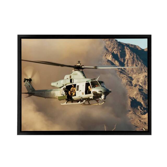"Artery8 Military USA Marines Helicopter UH 1Y Venom Framed Canvas Wall Art Print in Brown - Size: W12"" x H16""" - image 1