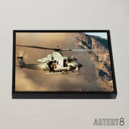 "Artery8 Military USA Marines Helicopter UH 1Y Venom Framed Canvas Wall Art Print in Brown - Size: W12"" x H16""" - thumbnail 2