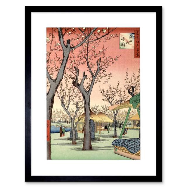 "Artery8 Utagawa Hiroshige Japanese Plum Orchard in Kamada Framed Art Print in Pink - Size: W12"" x H16""" - image 1