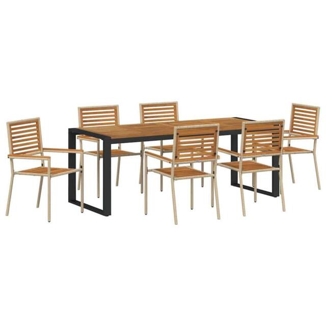 Berkfield Home 7 Piece Garden Dining Set Beige Poly Rattan Acacia - image 1