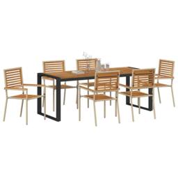 Berkfield Home 7 Piece Garden Dining Set Beige Poly Rattan Acacia - thumbnail 3