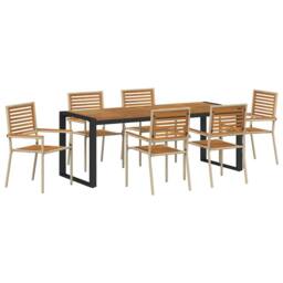 Berkfield Home 7 Piece Garden Dining Set Beige Poly Rattan Acacia
