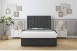 "Comfort Beds Rio Dumfries Ottoman Bed Set With 54"" Floor Standing Headboard in Dark Grey - Size: Small Double" - thumbnail 1