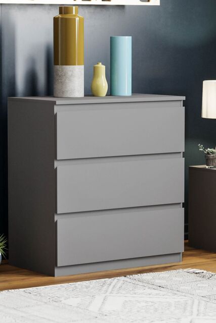 Home Discount Vida Designs Denver 3 Drawer Chest of Drawers Storage in Grey