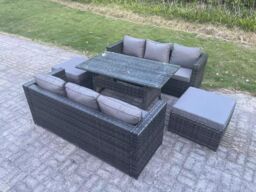 Fimous 8 Seater Outdoor Lounge Sofa Garden Furniture Set Patio Rattan Rectangular Dining Table in Dark Grey - thumbnail 2