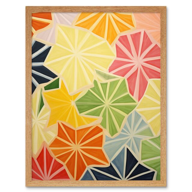 "Artery8 Wall Art Print Colourful Slices of Star Fruit Bright Watercolour Painting Abstract Carambola Kitchen Artwork Art Framed - Size: W12"" x H16""" - image 1