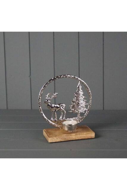 KDMD Metal Reindeer Scene Tealight in Silver - image 1