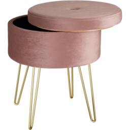 tectake Stool Ava - Round, Padded Velvet Look, With Storage Space in Rose - thumbnail 1