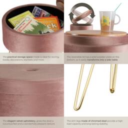 tectake Stool Ava - Round, Padded Velvet Look, With Storage Space in Rose - thumbnail 5