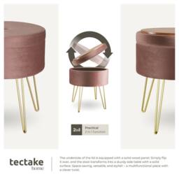 tectake Stool Ava - Round, Padded Velvet Look, With Storage Space in Rose - thumbnail 4