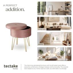 tectake Stool Ava - Round, Padded Velvet Look, With Storage Space in Rose - thumbnail 7