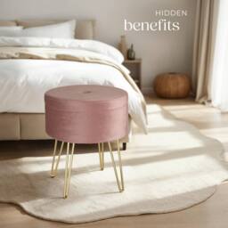 tectake Stool Ava - Round, Padded Velvet Look, With Storage Space in Rose - thumbnail 8
