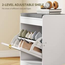 HOMCOM Shoe Bench with 1 Flip Drawer, Cushion, 5 Pairs for Entryway White - thumbnail 5