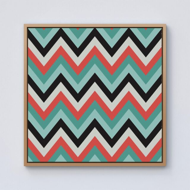 "Warren Reed - Designer Geometric Colored Chevron Pattern Framed Canvas in Light Brown - Size: W16"" x H16""" - image 1