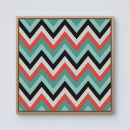 "Warren Reed - Designer Geometric Colored Chevron Pattern Framed Canvas in Light Brown - Size: W16"" x H16""" - thumbnail 1