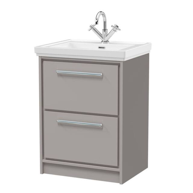 Balterley Bathroom Floor Standing 2-Drawer Vanity, Fireclay Basin, Grey, 600mm in Grey - image 1