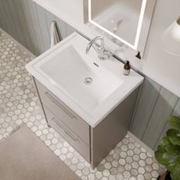 Balterley Bathroom Floor Standing 2-Drawer Vanity, Fireclay Basin, Grey, 600mm in Grey - thumbnail 3