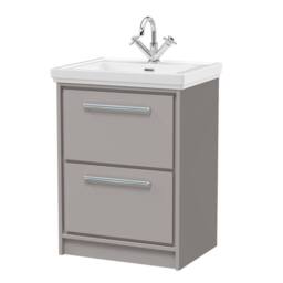 Balterley Bathroom Floor Standing 2-Drawer Vanity, Fireclay Basin, Grey, 600mm in Grey - thumbnail 1
