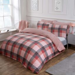 OHS Check Teddy Duvet Cover with Pillowcase Set in Light Pink - Size: King - thumbnail 3