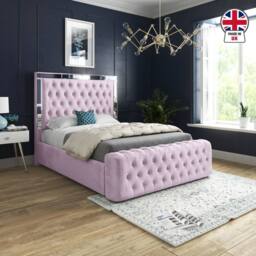 KDMD Redesdale Mirror Upholstered Pink Soft Velvet Designer Bed Frame - Size: Small Single - thumbnail 4