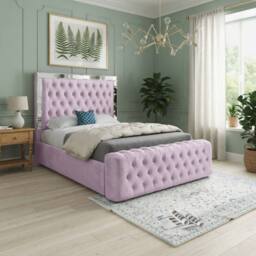 KDMD Redesdale Mirror Upholstered Pink Soft Velvet Designer Bed Frame - Size: Small Single - thumbnail 1