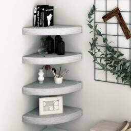 Berkfield Home Wall Corner Shelves 4 pcs Concrete Grey 35x35x3.8 cm MDF - thumbnail 2