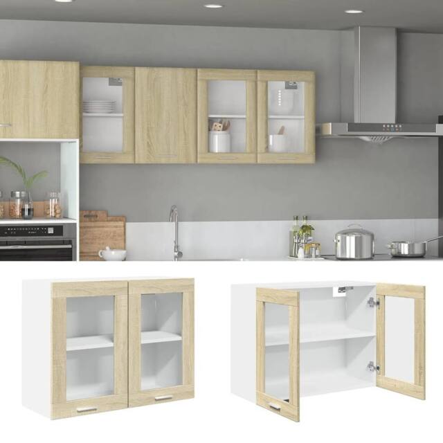 Berkfield Home Hanging Glass Cabinet Lyon Sonoma Oak 80x31x60 cm Engineered Wood in Brown - Size: 80 x 31 x 60 cm - image 1