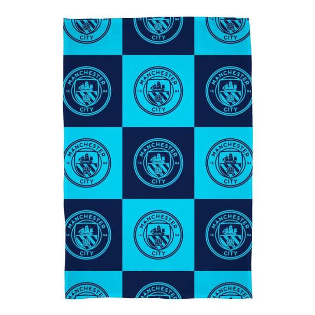 Manchester City FC Fleece Checkered Blanket in Mid Navy - Size: Crib - image 1