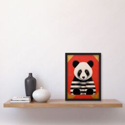 Artery8 Wall Art Print Panda with Stripes Fun Kids Bedroom Baby Nursery Bright Bold Artwork Red Black White Artwork Framed A4 - thumbnail 2