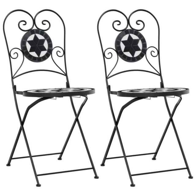Berkfield Home Bistro Chairs Foldable 2 pcs Black & White Ceramic - image 1