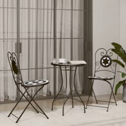 Berkfield Home Bistro Chairs Foldable 2 pcs Black & White Ceramic - thumbnail 3