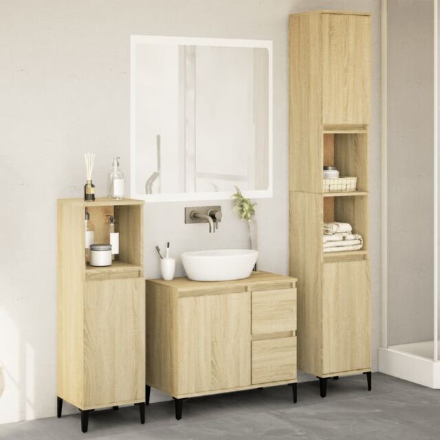 Berkfield Home 3 Piece Bathroom Furniture Set Sonoma Oak Engineered Wood in Brown - image 1