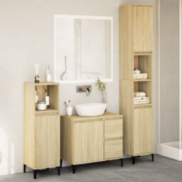 Berkfield Home 3 Piece Bathroom Furniture Set Sonoma Oak Engineered Wood in Brown - thumbnail 1