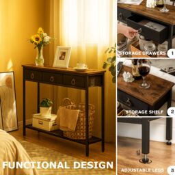 Storvo Slim Console Table with 3 Non-woven Drawers in Brown - thumbnail 6