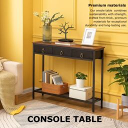 Storvo Slim Console Table with 3 Non-woven Drawers in Brown - thumbnail 7