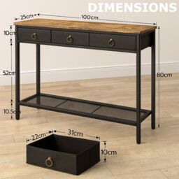Storvo Slim Console Table with 3 Non-woven Drawers in Brown - thumbnail 9