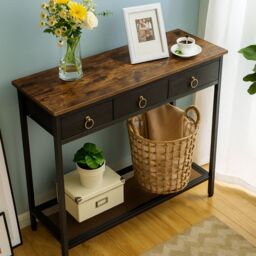 Storvo Slim Console Table with 3 Non-woven Drawers in Brown - thumbnail 3