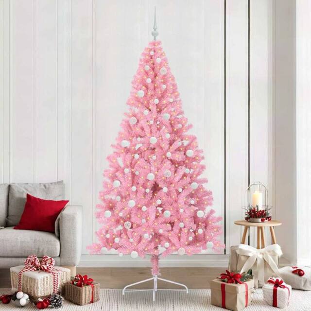Berkfield Home Artificial Pre-lit Christmas Tree with 300 LEDs Pink 240 cm PVC - image 1
