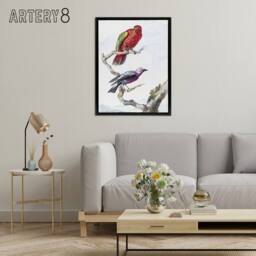 "Artery8 Red Green Parrot & Bird Watercolour Schouman Framed Canvas Wall Art in White - Size: W12"" x H16""" - thumbnail 3